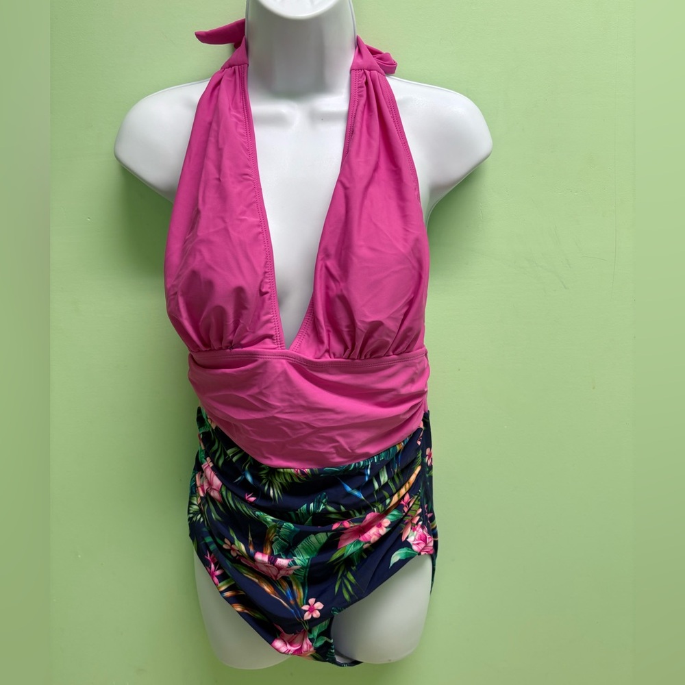 Ladies Swim Halter Swimsuit - Pink and Blue. Like new. P138